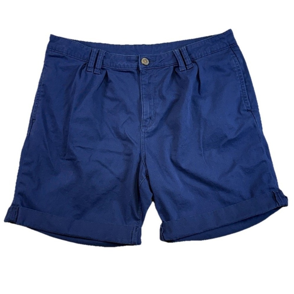 St. Johns Bay Chino Shorts Womens 14 Blue‎ Cotton Blend Pleated Preppy Modest